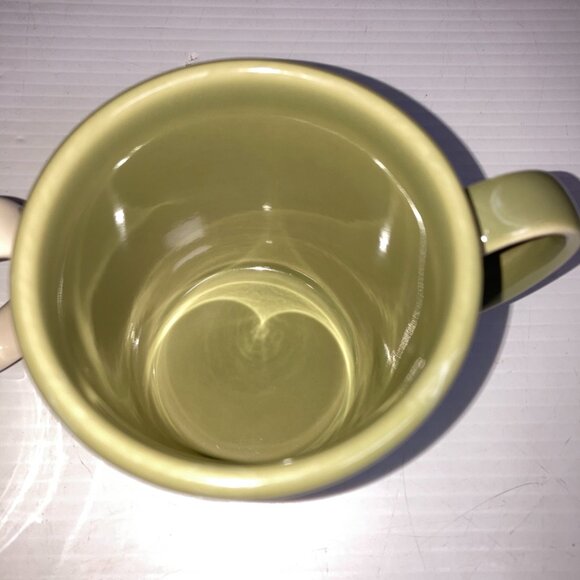 Longaberger Pottery Woven Traditions Sage Green Off White Coffee Mugs - Picture 4 of 8